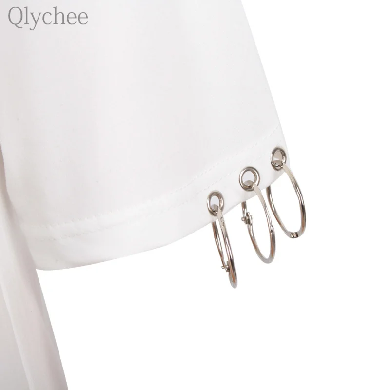 Qlychee панк хип-хоп стиль футболка Китайская вышивка металлическое кольцо Футболка