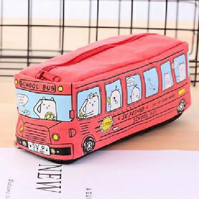 Creative Student Stationery Small Animal Bus Pencil Bag Bus Pencil Box Male And Female Canvas Large Capacity Pencil Case