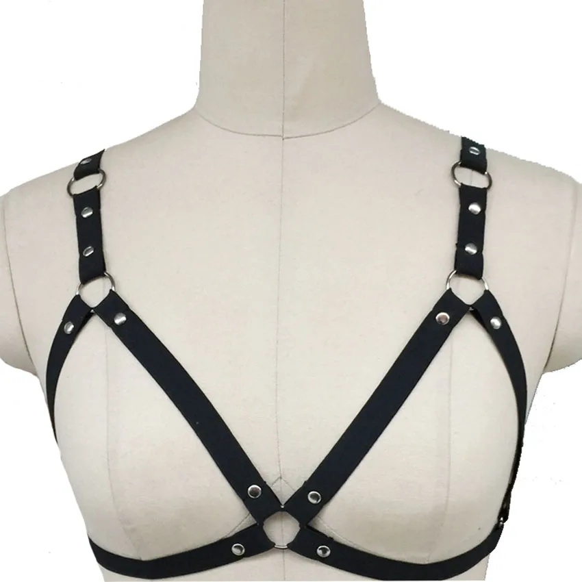 Женский сексуальный бюстгальтер на бретельках черный готический в стиле
