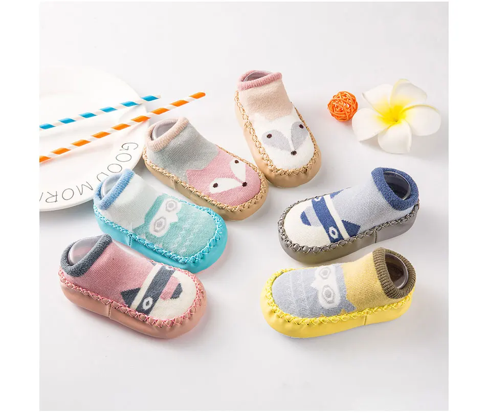 REAKIDS/носки для малышей милые носки для новорожденных с героями мультфильмов зимние нескользящие носки для маленьких мальчиков и девочек с изображением лисы