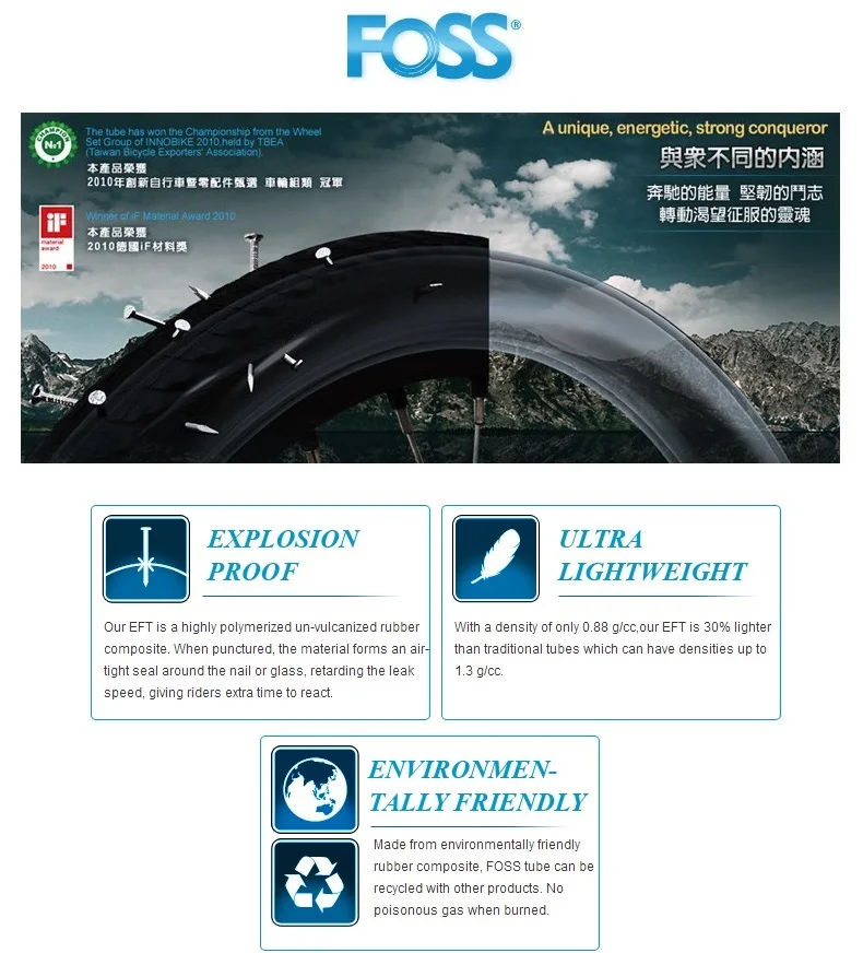 FOSS 18 дюймов велосипедная трубка 18*1,35-2,0 AV/Schrader Клапан MTB горный велосипед складной дорожный велосипед TPR резиновая внутренняя шина Тайвань