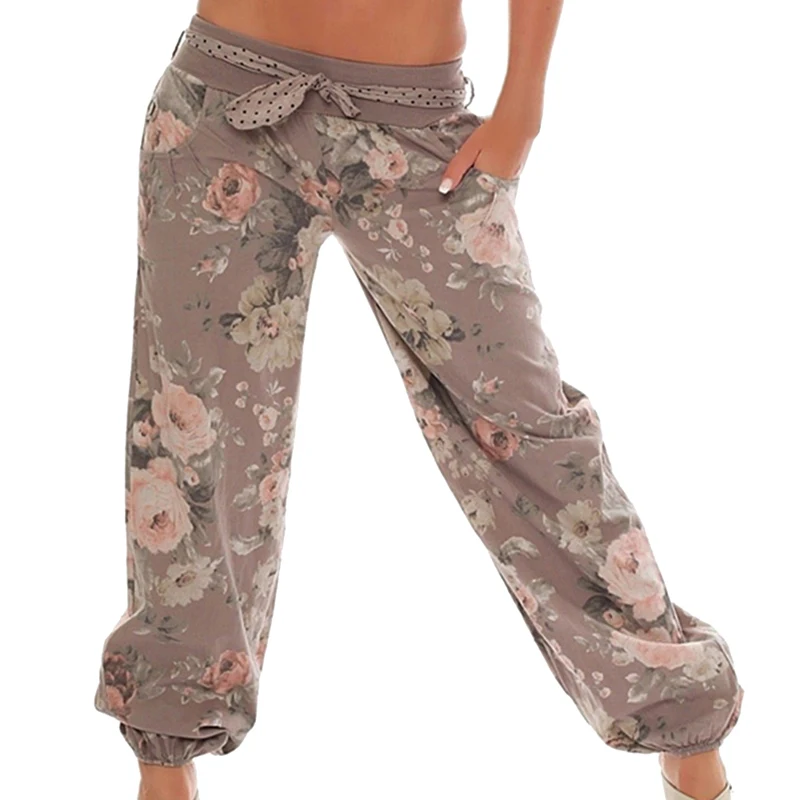 CALOFE плюс размеры печатных для женщин широкие брюки Брюки с карманами 2018 Капри