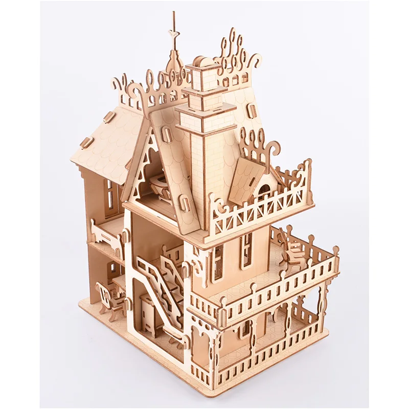 Лазерная резка головоломки 3D деревянные пазлы модель Dream Villa House площадью
