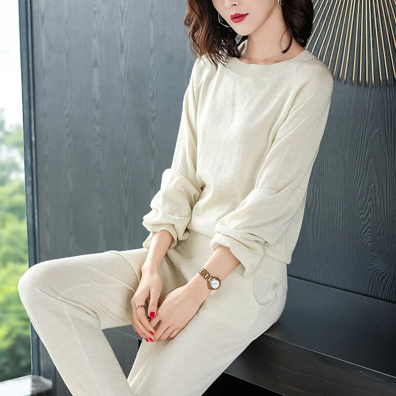 Женский брендовый комплект из смесовой шерсти повседневный однотонный свитера с