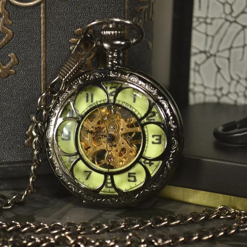 TIEDAN стимпанк Роскошные Антикварные светящиеся скелетоны Механические карманные