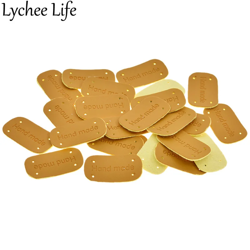 Lychee Life, 20 шт., кожаные этикетки ручной работы, с тиснением в виде букв, округлые этикетки, Заводская одежда, для дома, сделай сам, студия, коллекция подарков, новинка