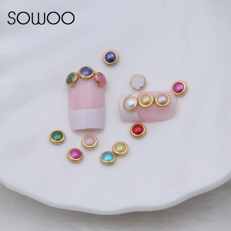 4mm 288pcs/pack MIX Hotfix Pearl Rhinestones Metallic Gold Rim Domestuds Korea Hot Fix Strass Stones DIY Iron On Rhinestone | Дом и сад