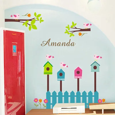 DIY Cartoon Bamboo Fence Garden Home Decal Wall Sticker Flower Tree Kids Room Decor Stickers Birds Nursery Poster | Дом и сад