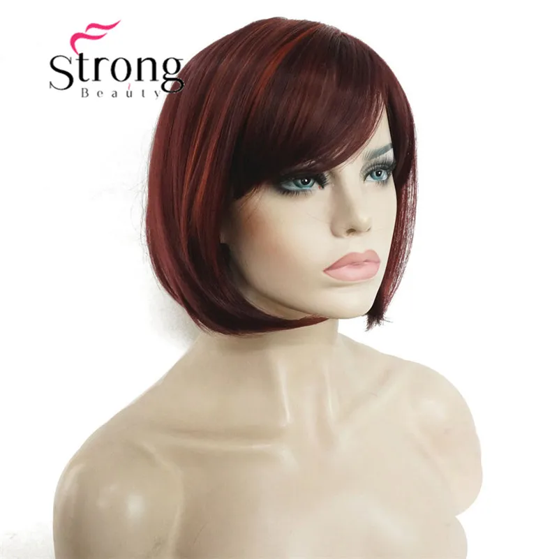 StrongBeauty короткий прямой темно-коричневый выделенный Боб, боковая обметка синтетические парики выбор цвета