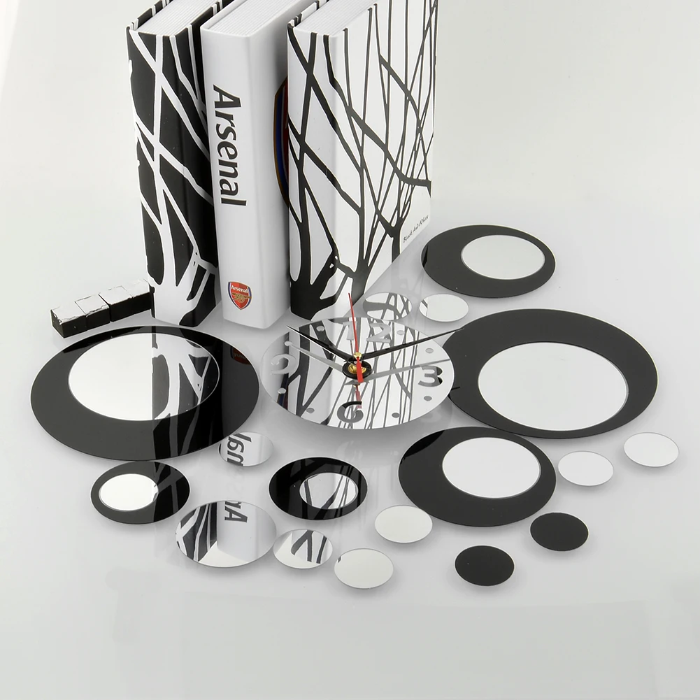 DIY Circles Acrylic Mirror black Silver Wall Clock Mural Decal Sticker Movement* | Дом и сад