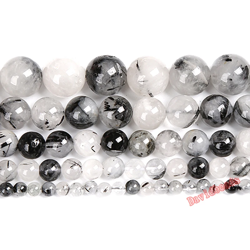 Fctory Price Natural Stone Smooth Black Rutilated Quartz Loose Beads 16&quot Strand 6 8 10 12 MM Pick Size For Jewelry Making | Украшения и