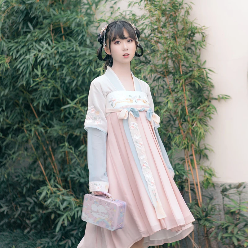 Новинка Hanfu Женский китайский стиль вышивка грудь юбка костюм свежее и