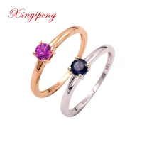 xin yi peng 18 k gold inlaid natural round sapphire ring women ring simple and easy anniversary gift