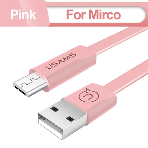 Micro USB зарядное устройство для samsung huawei Xiaomi 1,2 м, USAMS плоский кабель для синхронизации данных провод Быстрая Зарядка Кабели для мобильных телефонов кабель - Цвет: Pink