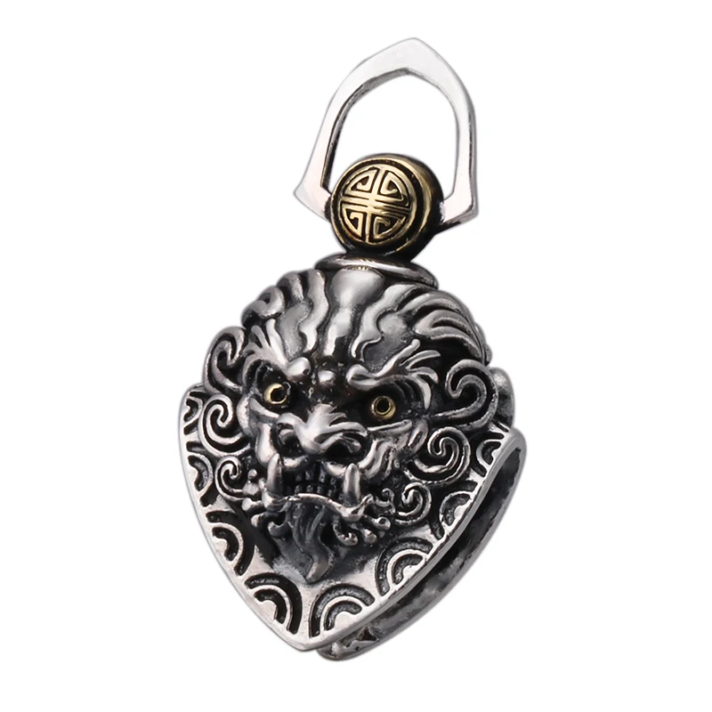 

925 Sterling Silver Pendant Vintage Chinese Style Pendant Men's personality mythical Animals Small bell pendant Silver ornament