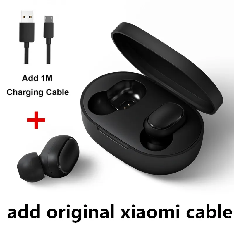add charging cable Оригинальные Xiaomi Redmi AirDots True Беспроводные bluetooth 5,0 наушники DSP активная шумоподавление - Цвет: add charging cable