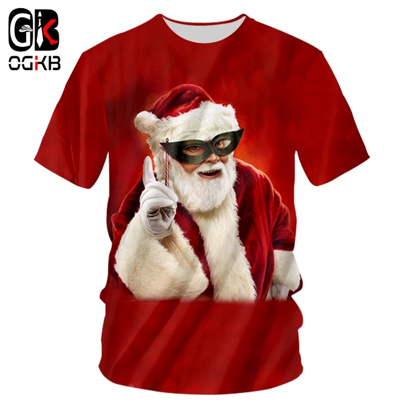 OGKB Мужская Осенняя новая свободная Красная футболка с круглым вырезом 3D принтом