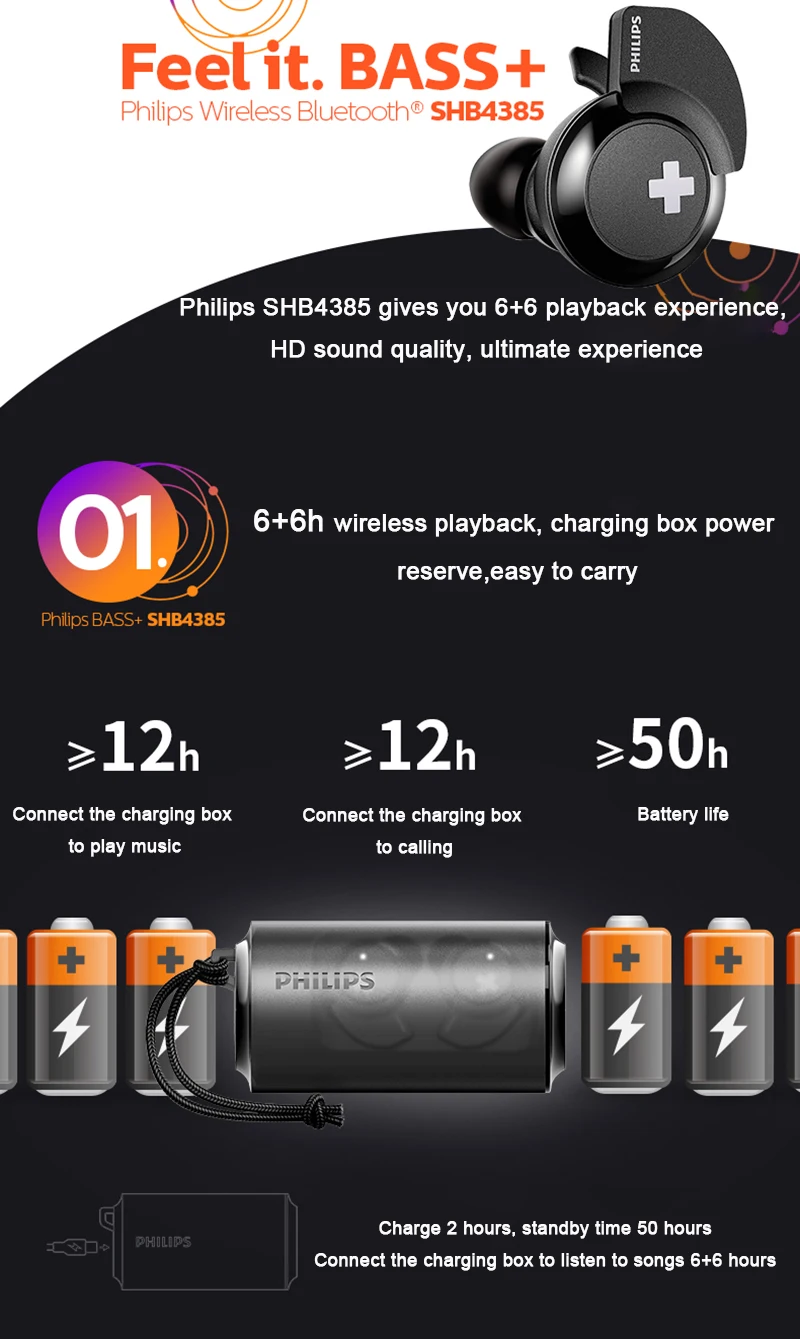 Philips SHB4385 наушники действительно Беспроводные Bluetooth 4,1 Гарнитура затычки для ушей тип движения бег приятный для ушей De-noising Bean