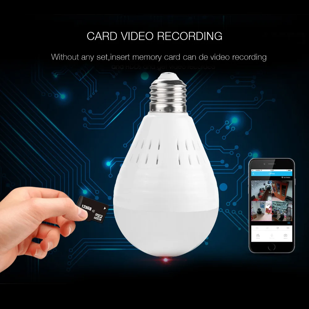 1080P Беспроводной IP Камера E27 светодиодный лампы светильник панорамная Wi Fi