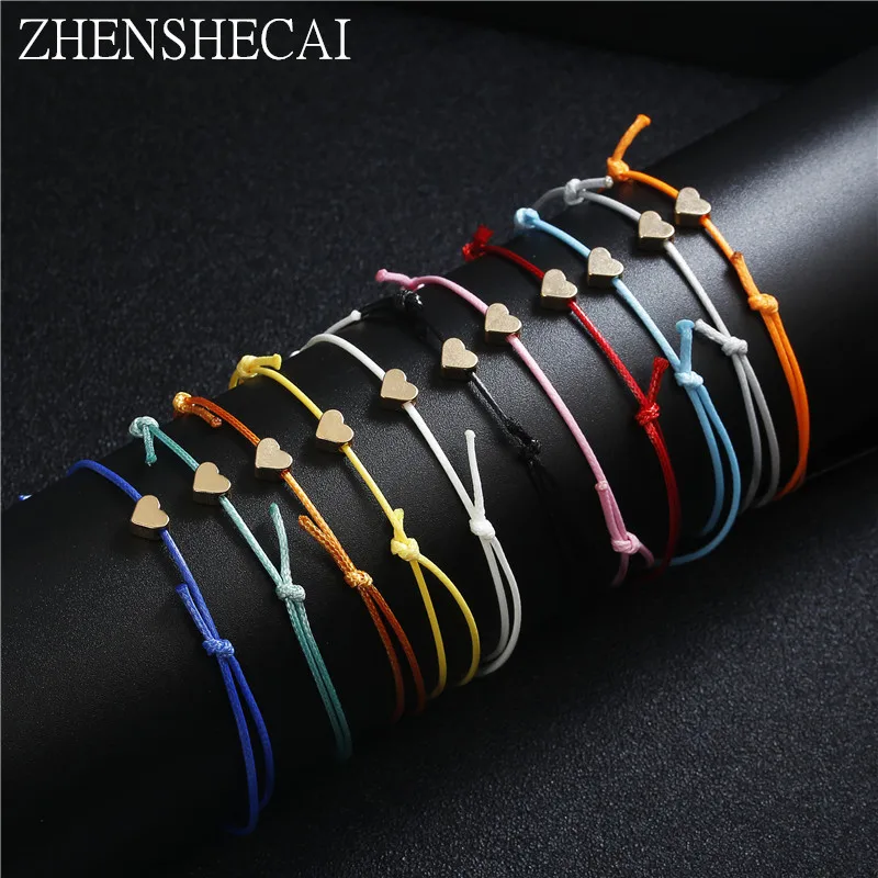 Золотой браслет с сердцем серебряный ручной работы многоцветная веревка