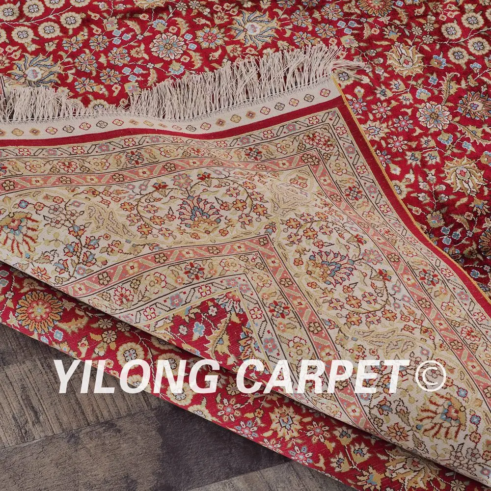 Yilong 6 &quotx 9&quot красный ковер ручной работы шелковый с узелком (LH03A6x9)|carpet rug|silk carpetrugged