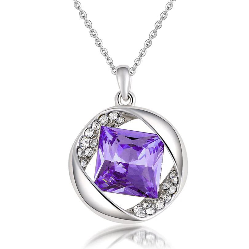 Романтический площадь Кристалл Кулон Цепочки и ожерелья Мода Круглый Rhinestone s &
