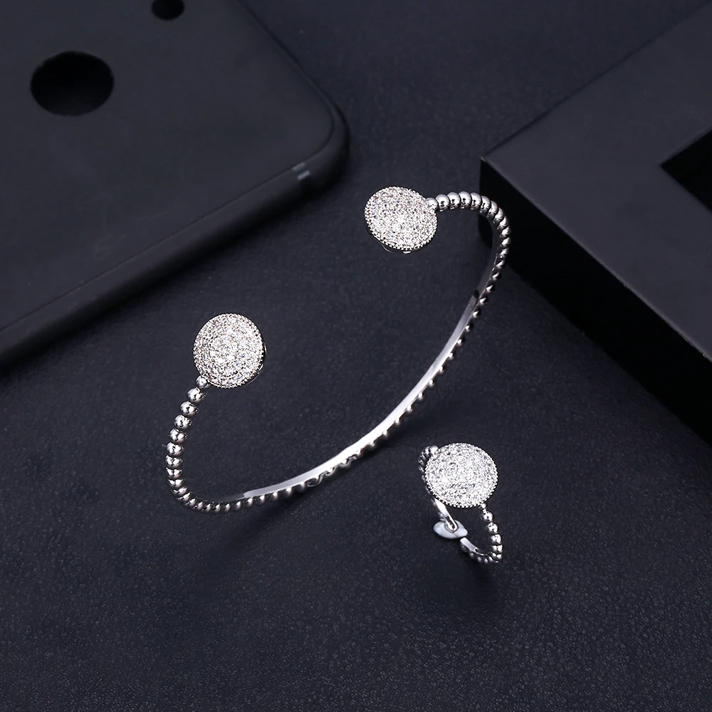 Роскошные круглые ювелирные наборы Jankelly с браслетом и кольцом модные серебряные