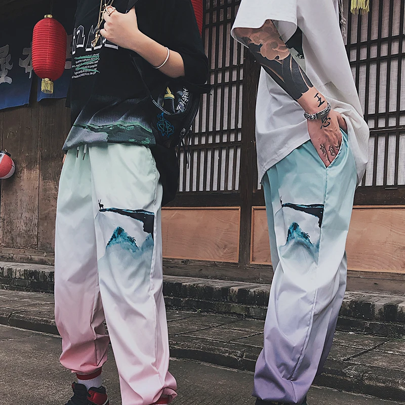 С принтом оленя градиентные штаны для бега женские эластичные брюки в стиле