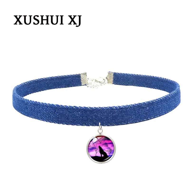 XUSHUI XJ Howling wolf moon кулон моды творческие синий деним колье ожерелье женщины