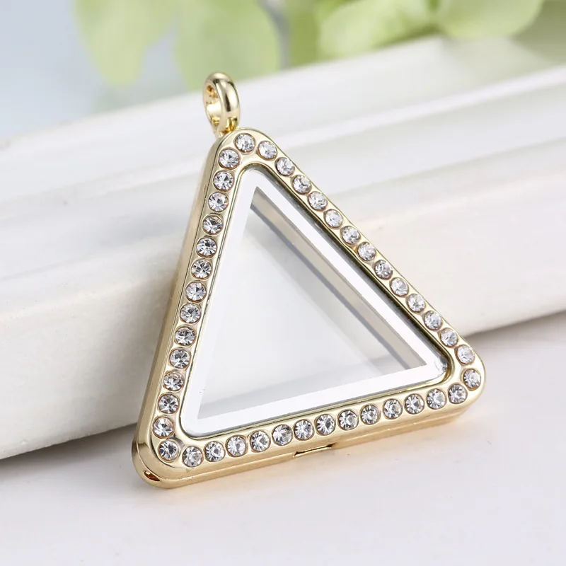 Новая мода 33 мм треугольный Серебряный Кристалл нержавеющая сталь стекло память