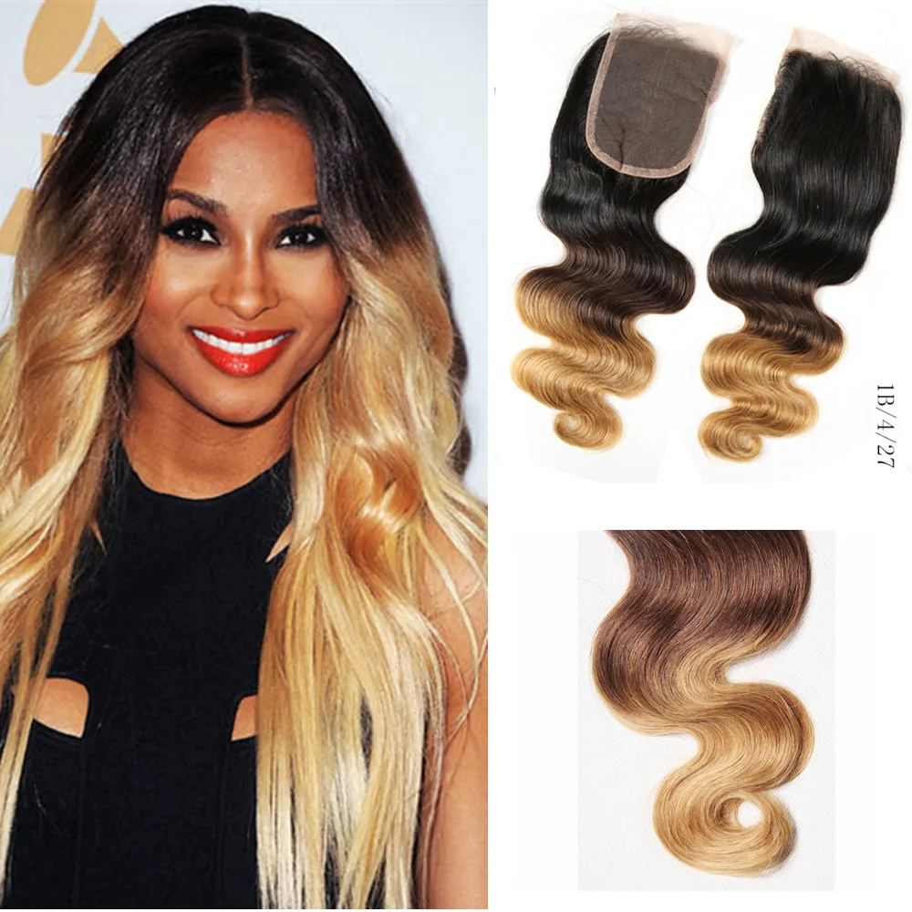 Amapro Hand Made Lace Closure Peruvian Body Wave Ombre Closures 4*4cm Free Part |