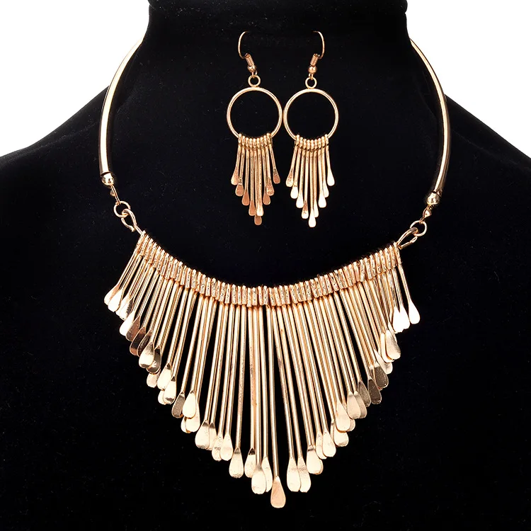 Fashion Collier Stylish Pretty Femme Silver color Tassels Bohemian Pendant Colar Statement Necklaces and Earrings set Jewelry | Украшения и