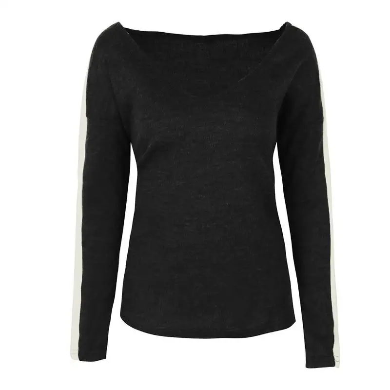 Сексуальный Повседневный свободный свитер в полоску с глубоким v-образным