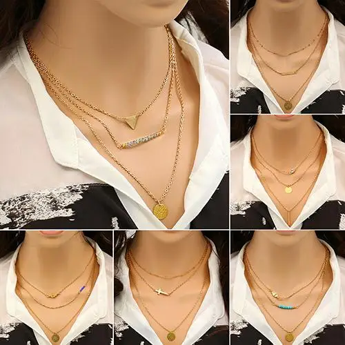 Bluelans Multilayer Gold Chain Beads Hamsa Fatima Hand Charm Necklace | Украшения и аксессуары