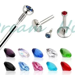 

1.2*8*2mm Gem Labrets Stud Lip Stud Nail Piercing Rings Internally Threaded Mixed Colors 16G High Quality Free Shipping 316L
