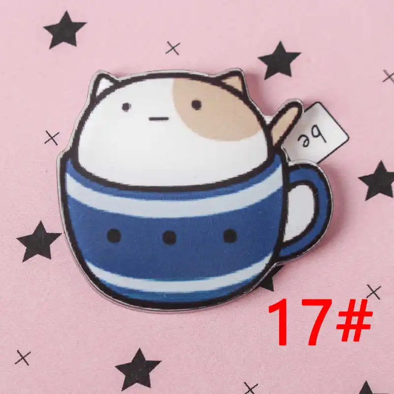 17 1 шт. Милая чашка в виде кошки Мультяшные значки на булавке Kawaii значок bacgets на рюкзак значки на одежду акриловые значки Z67 - Цвет: 17