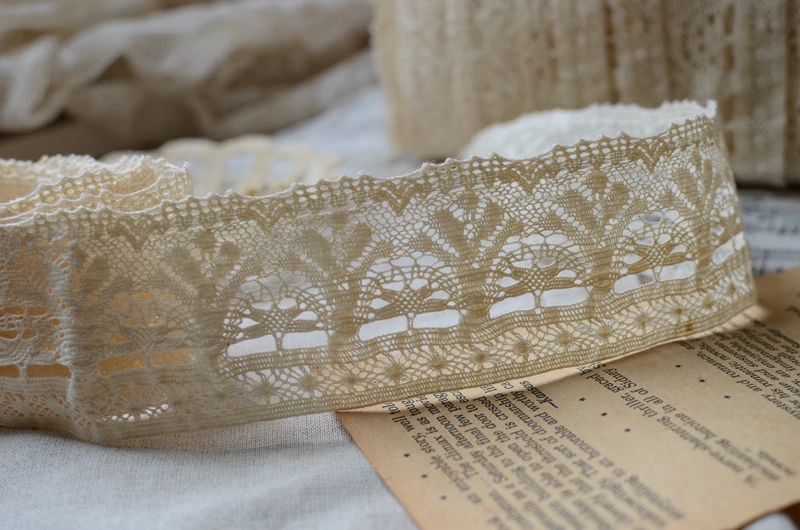 Кружевная бейка Винтаж тонкого хлопка кружевной ткани бежевый выдалбливают