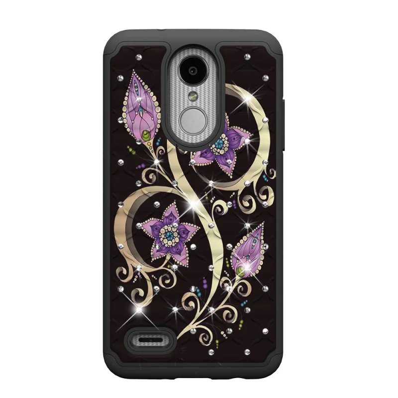 Case for LG Aristo 2 Bling Diamond Patterned Dual Layer PC Silicone Hybrid Capa Cover Plus Accessories |