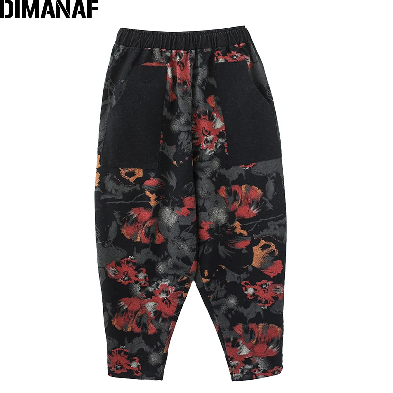 

DIMANAF Plus Size Women Harem Pants Vintage Print Loose Big Size Trousers Pantalones Female Elastic Waist Long Pants 2019 Autumn
