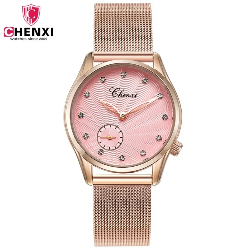 CHENXI Роскошные брендовые Кварцевые часы Женские модные Reloj Mujer розовое золото