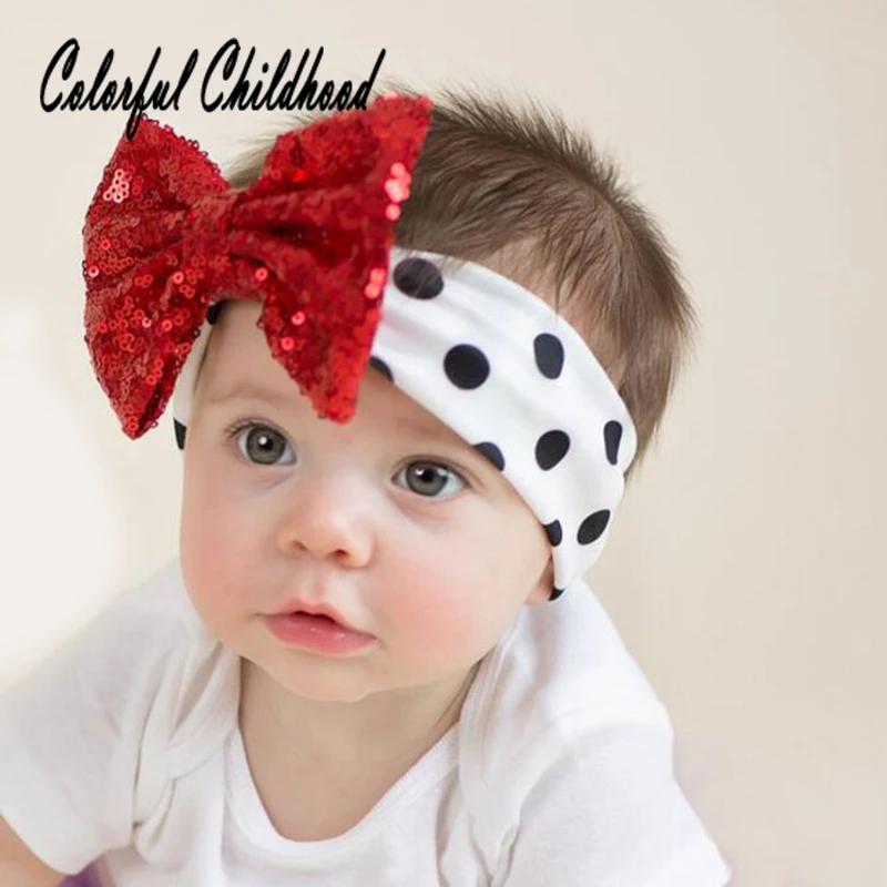 Детская повязка на голову в горошек Красного/золотого цвета вечерние эластичные