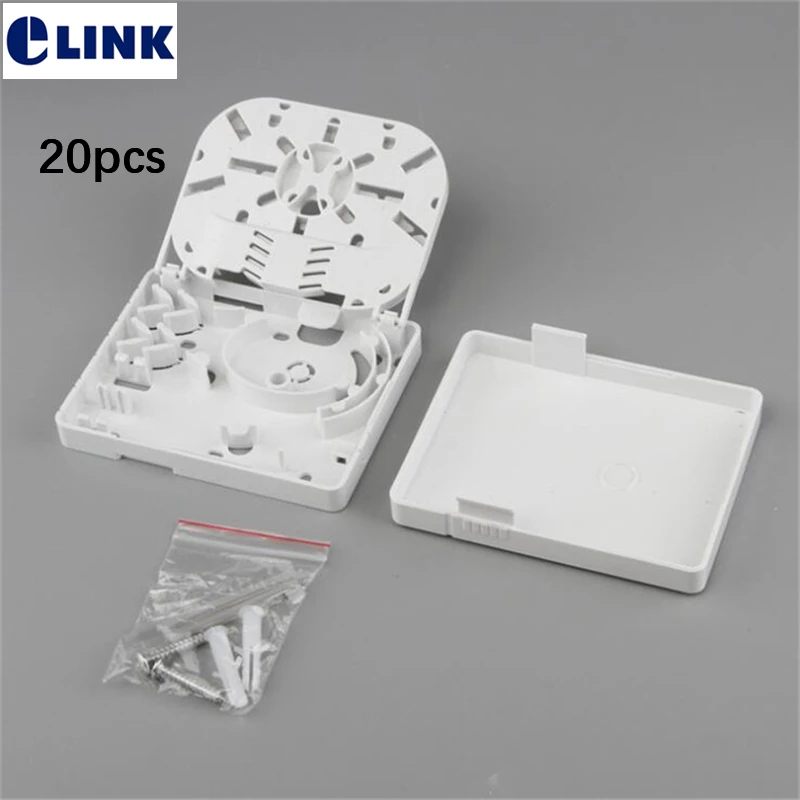 20pcs FTTH Terminal box 2 port SC ABS junction box wall mount desktop patch panel white 2port fiber optic distribution box ELINK