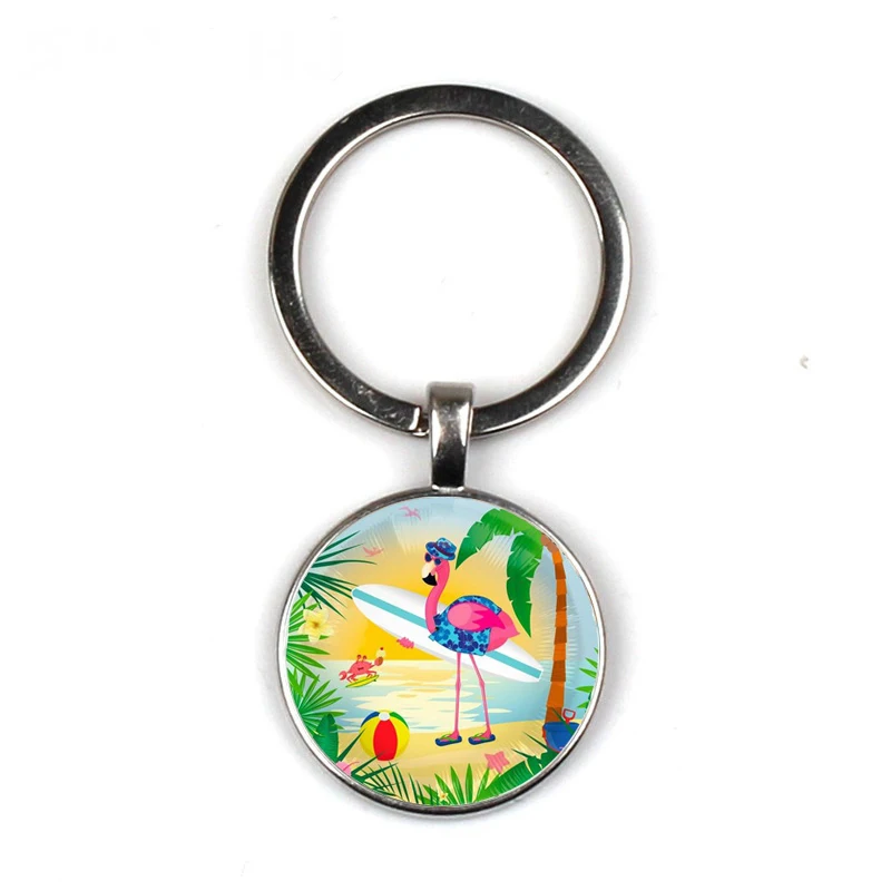 Hot Sell Simple Pink Cute Keychain Nordic Style Palm Leaf Flamingo Key Chain Small Gift Car Bag Charm Keyring Accessories | Украшения и