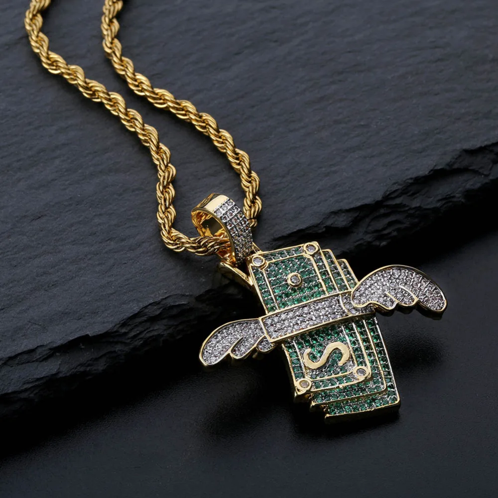 JINAO Новые деньги кубический циркон Iced Out цепи летающие наличные хип хоп ювелирные изделия кулон ожерелье s для мужчин женщин Подарки