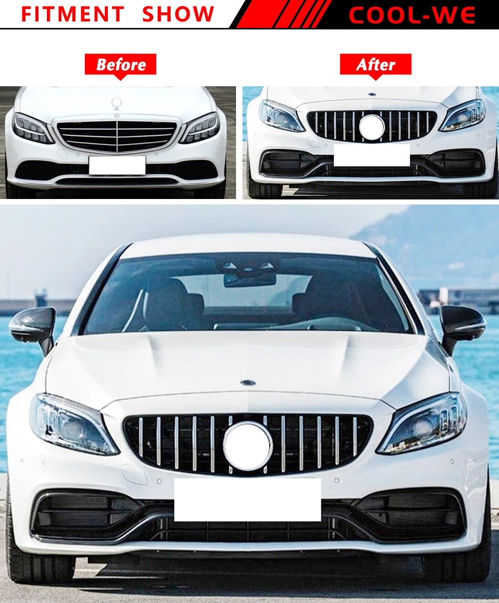 C Класс W205 Решетка переднего бампера GTR гоночная решетка для Mercedes Benz C180 C200 C250 C300