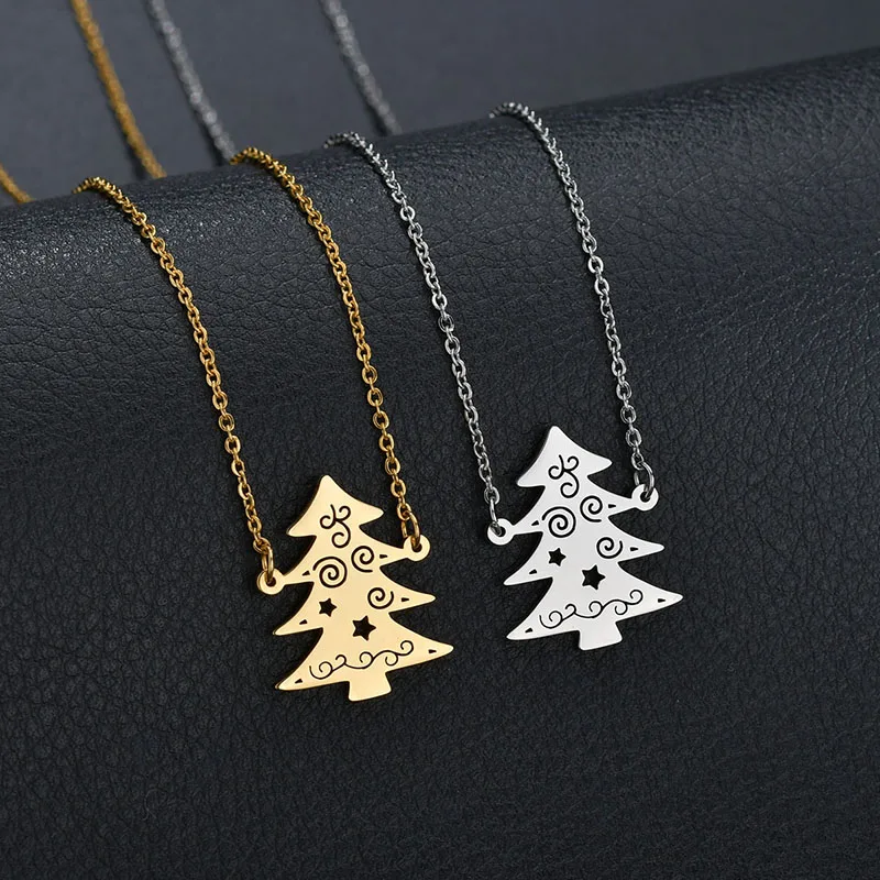 Christmas Tree 1 Auxauxme Лучшие рождественские ювелирные изделия из нержавеющей стали Золотая снежинка свитер ожерелье воротник ювелирные изделия подарок на год bijoux femme - Окраска металла: Christmas Tree 1