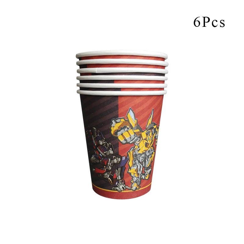 Paper cup x 6 Transformation Bumblebee Optimus Prime Theme Party Decorations Paper Cup Plate Baby Shower Balloons Kids Birthday Party Supplies - Цвет: Paper cup x 6
