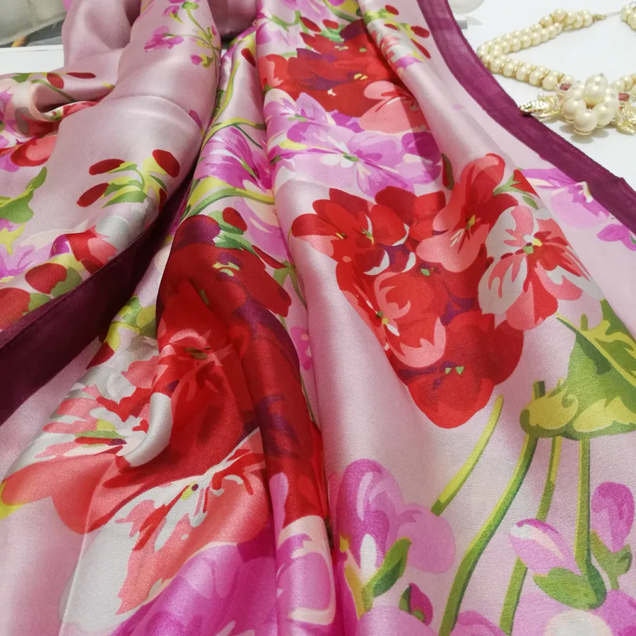 Фертильный шелковый шарф с цветочным принтом шарфы шаль-хиджаб роскошный бренд