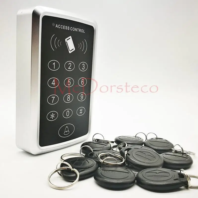 Black Keyfobs Автономный контроллер доступа с 10 шт. EM брелки RFID Клавиатура контроля доступа цифровая панель считыватель карт для системы дверного замка - Color: Black Keyfobs