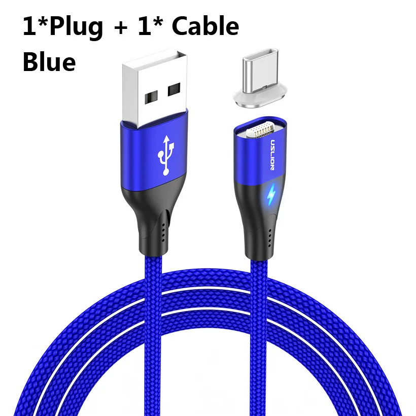 USLION 3A светодиодный магнитный кабель для быстрой зарядки для iPhone XS Micro usb type C Магнитный зарядный кабель для телефона huawei samsung Xiaomi - Color: Blue